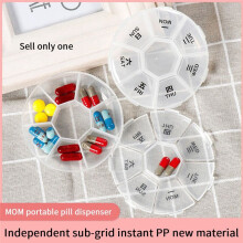 Round Portable Pill Box Medicine Planner Small Case Weekly Pill Organizer 7-Sided Pill Reminder Round Shaped