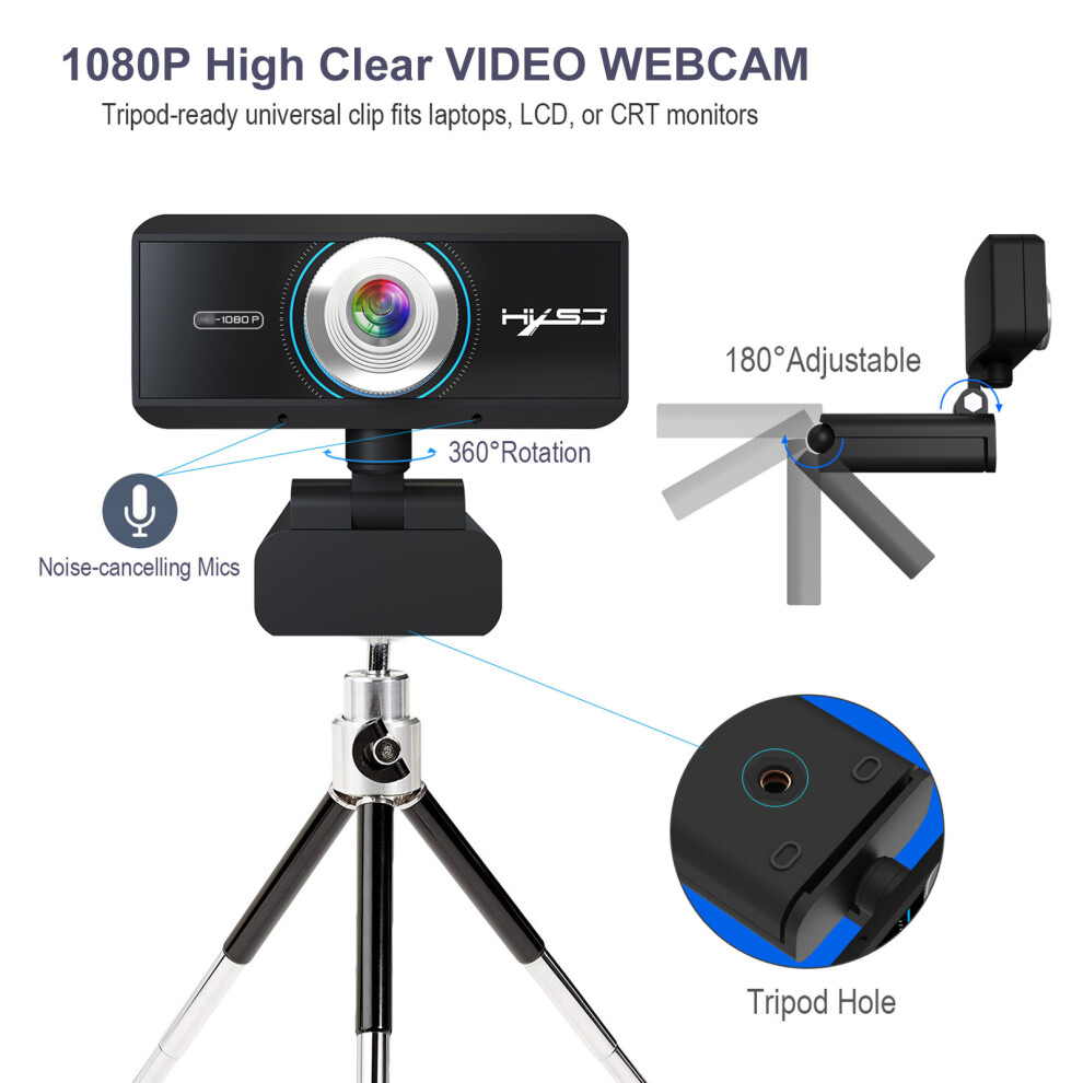 1080P Web Camera For Desktop With Microphone, 2Mp, 165Cm Cable, Black 8761386533972