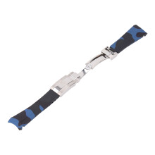 20mm Camouflage Blue Rubber Watch Strap with Silver Buckle for Men