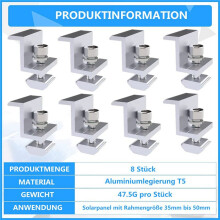 Pack of 16 Solar Module Brackets, Solar Panel Holder, End Clamp, Adjustable, Fixing Solar Module Holder (35 mm)