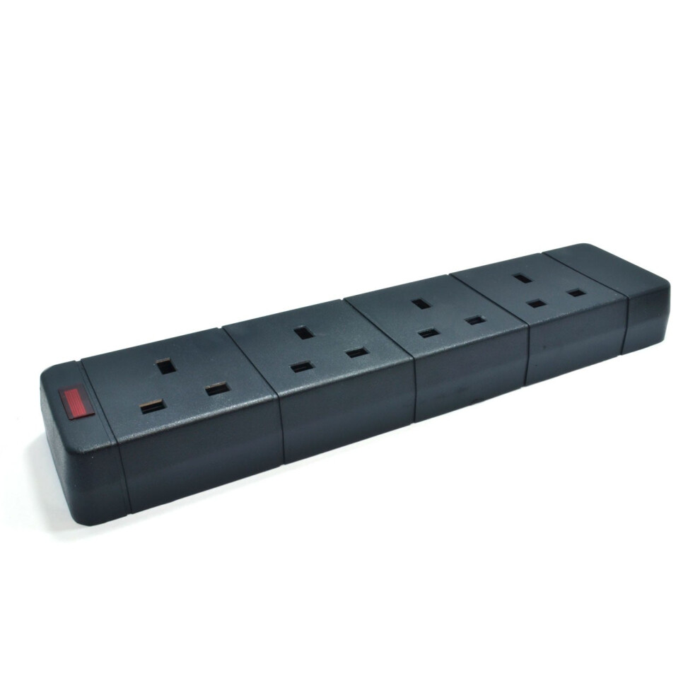 Kenable 4 Gang Way 13A Uk Rewireable Mains Extension With Neon Light/Black
