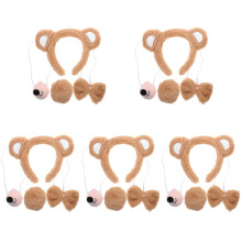 5Sets Cute Animal Ear Headband Costume Set Plush Bear Tail Bowtie Nose