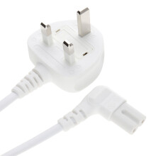 Power Cord UK Plug to Right Angle Figure 8 Lead Cable C7 0.5m WHITE