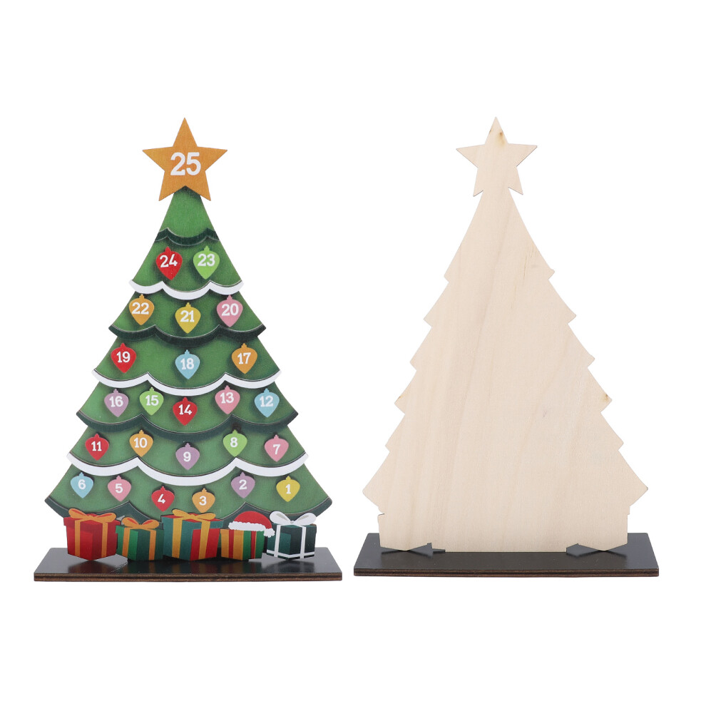 Wooden Xmas Tree Advent Calendar with Stable Base, Beech Wood Home Decor