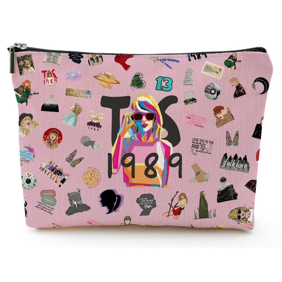 Pink (Stylea) Swift Taylor Linen Alphabet Cosmetic Bag Bow Element Butterfly Tie