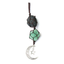 Car Star Moon Pendant Stone Crystal Chakra Quartz Net Bag Pendant Home Wall Hanging Decor Car Pendant Ornament Gift A
