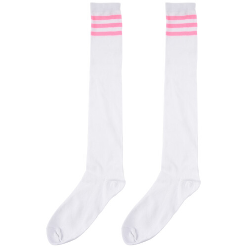 1pair Womens Athlete Thin Stripes Solid Thigh Highs Tights over Knee Socks White W 1