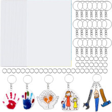30PCS Shrink Plastic Sheets for Kids with 30 Keychains & 100 Jump Rings, Shrink Films Papers,for DIY Handprint Keychains