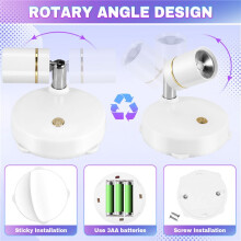 Wireless Spot Lights Battery Operated Accent Lights Indoor Dimmable LED Spotlight Anywhere Rotatable Wall Light(2 Pack)