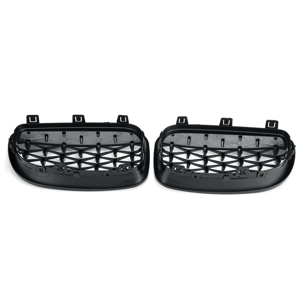 2X Front Kidney Diamond Meteor Grille Grills For - 1 Series E81 E82 E87 E88 Lci 2007-2013 Racing Grills Gloss Black 4712673085296