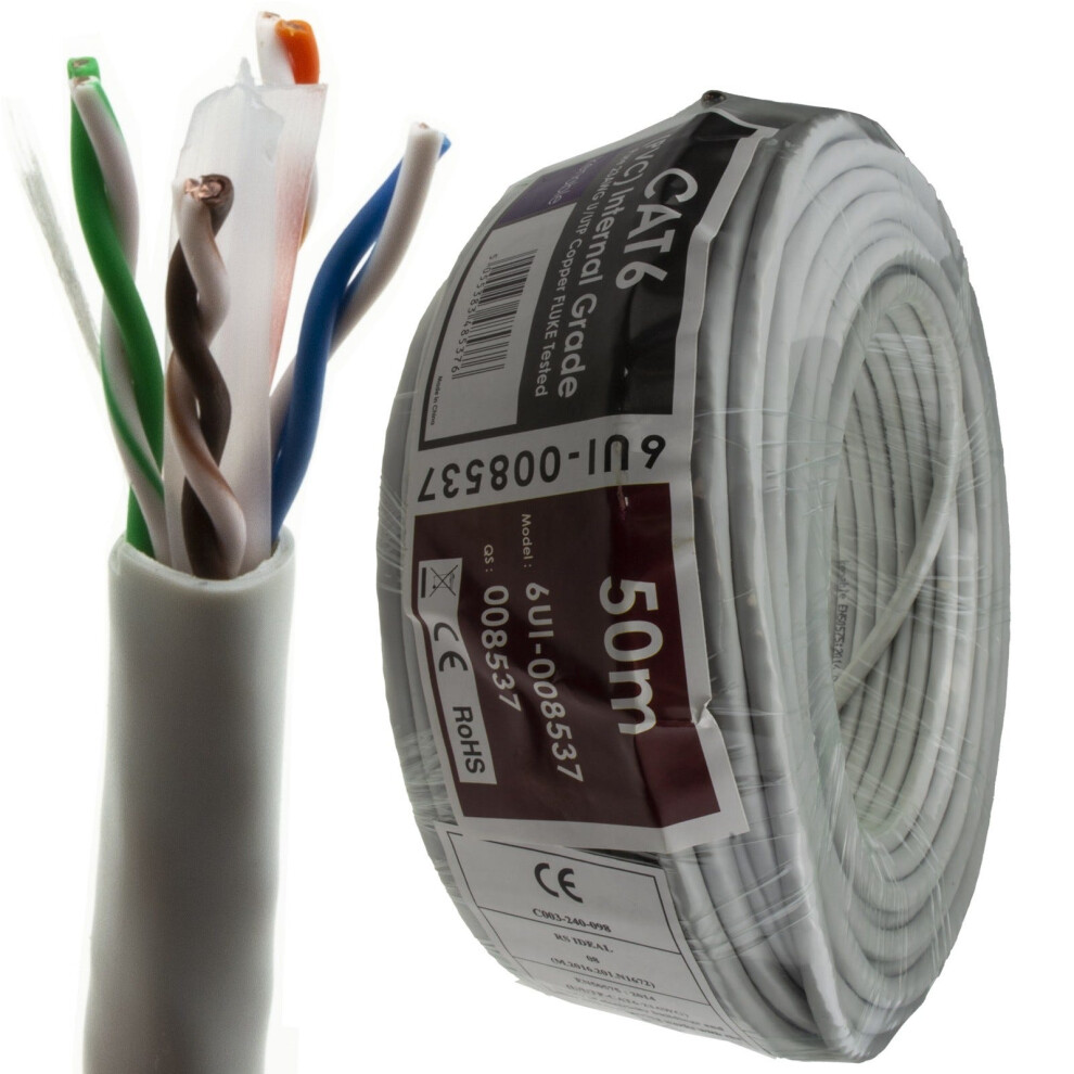 Kenable Indoor Cat6 Utp 23Awg Copper Ethernet Pvc Network Cable Reel 50M Grey