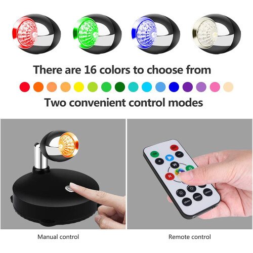 Wireless Spotlight Battery Operated Accent Lights,Dimmable LED Spotlights with Remote Rotatable Wall Light (2 Pack)