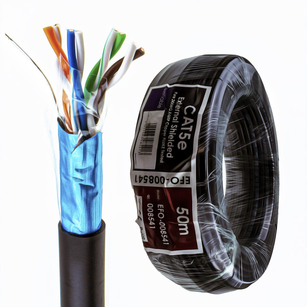 Kenable External Shielded Cat5e Outdoor Copper Ethernet Cable F/Utp Reel 50M