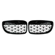 2X Front Kidney Diamond Meteor Grille Grills for - 1 Series E81 E82 E87 E88 LCI 2007-2013 Racing Grills Gloss Black