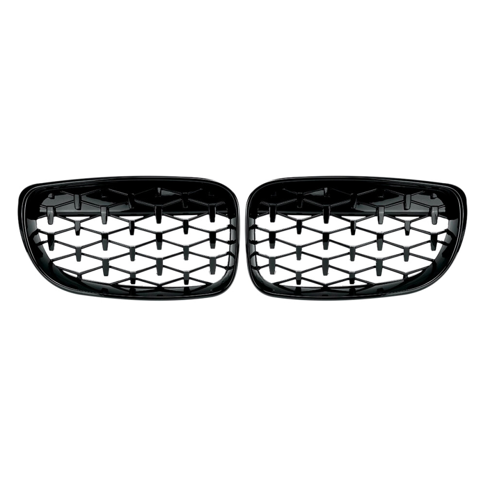 2X Front Kidney Diamond Meteor Grille Grills For - 1 Series E81 E82 E87 E88 Lci 2007-2013 Racing Grills Gloss Black 6032703839810