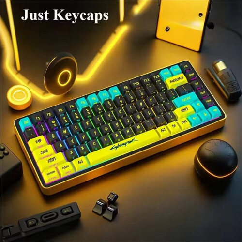 129 Keys Cyberpunk Keycap Set, Profile,Side-Engraved, Translucent PBT Keycaps,Custom Adapted for  Keyboards 2