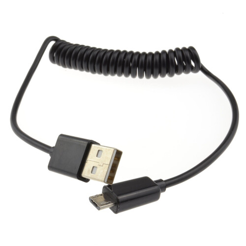kenable Coiled Shielded MICRO B Data and Charging Cable USB 2.0 Black 1m