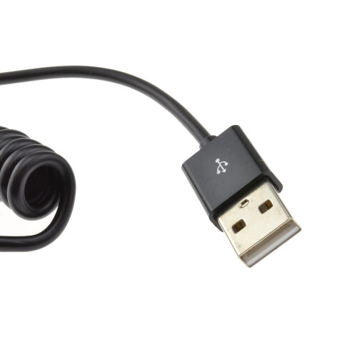 kenable Coiled Shielded MICRO B Data and Charging Cable USB 2.0 Black 1m 1