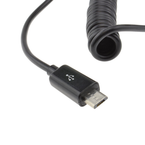 kenable Coiled Shielded MICRO B Data and Charging Cable USB 2.0 Black 1m 2
