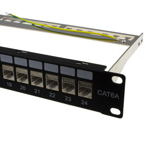 kenable 24 Port RJ45 CAT6A SHIELDED Through Keystone Coupler Patch Panel with Back Bar