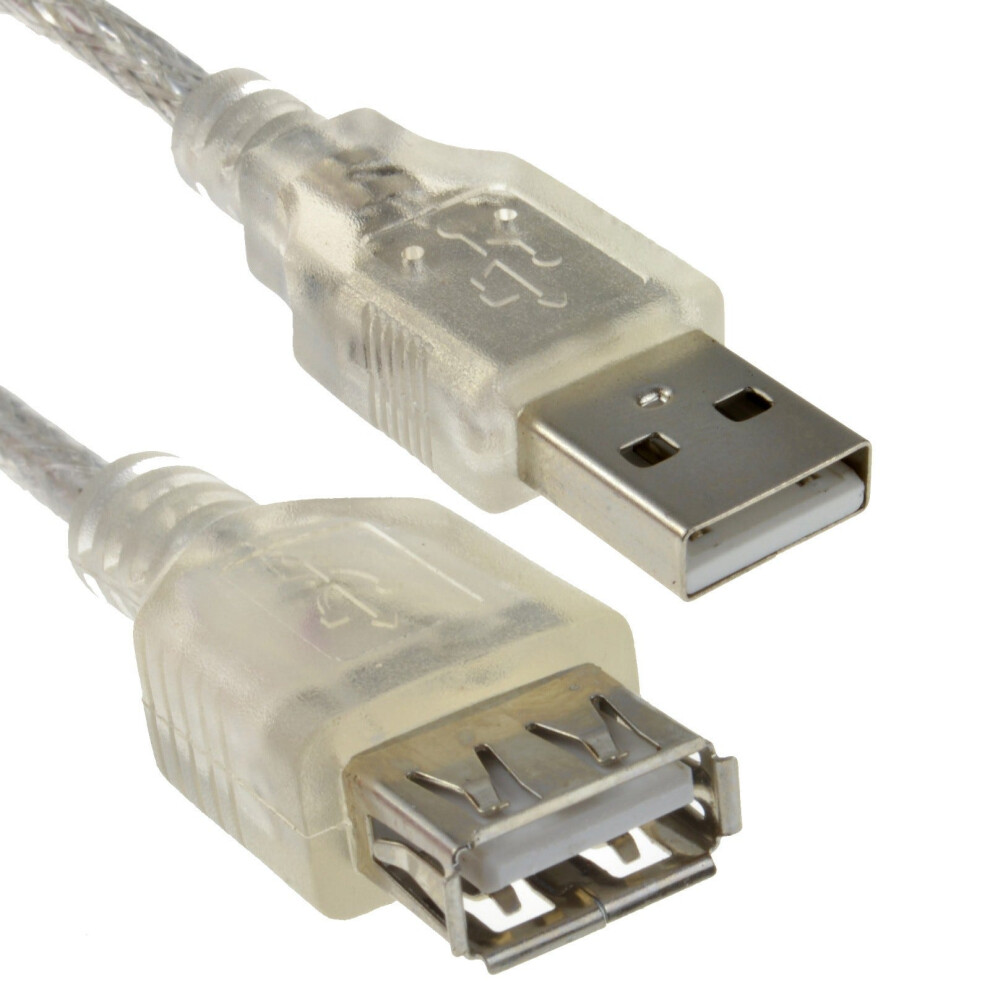 Kenable Clear Usb 2.0 Extension Cable A To A Female Lead 24Awg Ferrite 1M