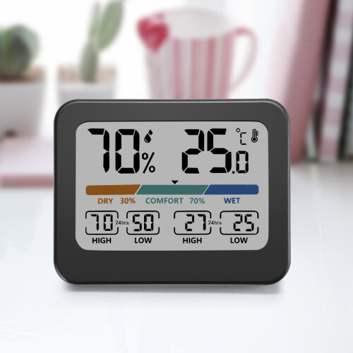 Large Screen Digital Thermo-Hygrometer - Black, 3.0" LCD Display 1