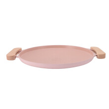 Pink Aluminum Korean BBQ Grill Pan with Handles, Versatile & Non-Stick