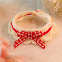 Collare per Gatto in Lana Rossa Carino con Fiocco, Regolabile XS (22x4cm)