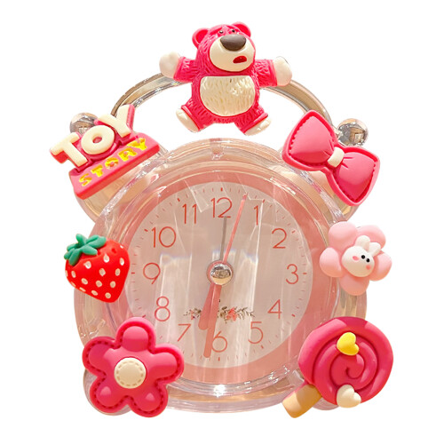Pink Bear Cartoon Alarm Clock - 1xAA Portable Desk 1