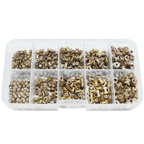 1040pcs M2 M2.5 M3 Metric Female Thread Knurled Brass Threaded Insert Embedded Nuts Assortment Kit 1