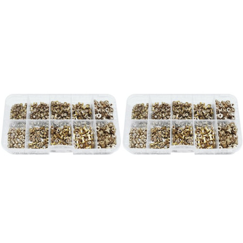 1040pcs M2 M2.5 M3 Metric Female Thread Knurled Brass Threaded Insert Embedded Nuts Assortment Kit