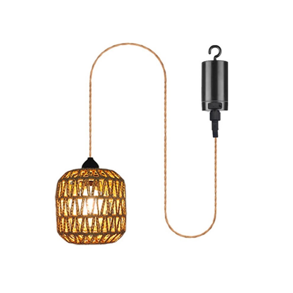 Battery Powered Outdoor Chandelier, Woven Rattan Pendant Light for Gazebo, Pergola, Porch, Indoor and Outdoor Decor