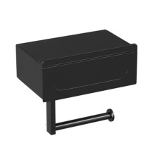 1pc Sleek Black Wall - Mounted Toilet Paper Holder with Shelf - No - Drill, Bathroom Organizer for A