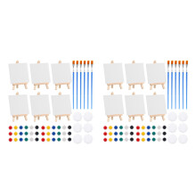12Sets Portable Mini Easel and Canvas Set Multi-Color Paint Craft Kit
