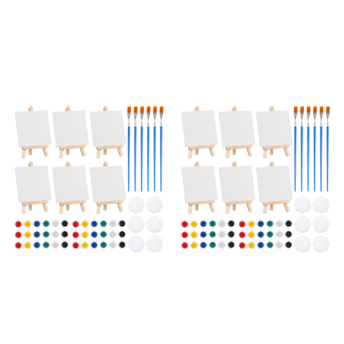 12Sets Portable Mini Easel and Canvas Set Multi-Color Paint Craft Kit