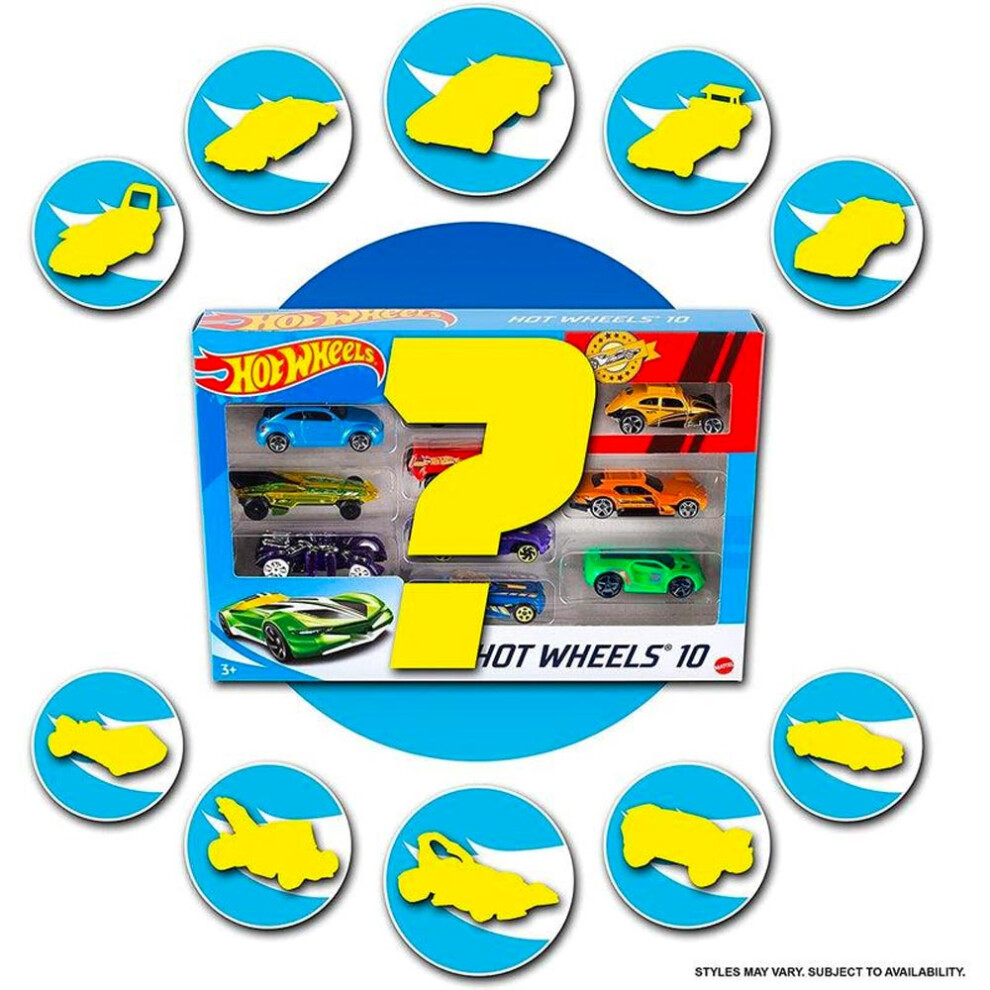Hot Wheels 10-Car Pack 1:64 Diecast Toy Car Set - Style Varies - 54886