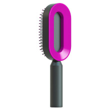 (Black purple) Self Cleaning Hair Brush For Women One-key Cleaning Hair Loss Airbag Massage Scalp Comb Anti-Static Hairbrush