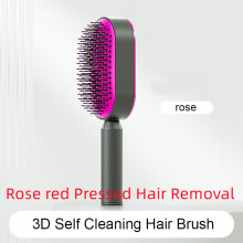 (Rose red Pressed Hair Removal) Self Cleaning Hair Brush For Women One-key Cleaning Hair Loss Airbag Massage Scalp Comb Anti-Static Hairbrush