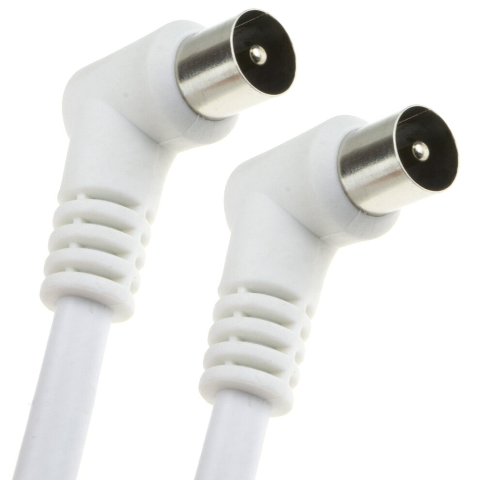 Kenable Rf Fly Lead Right Angle Male Plug To Plug Coaxial Tv Freeview Cable 3M White