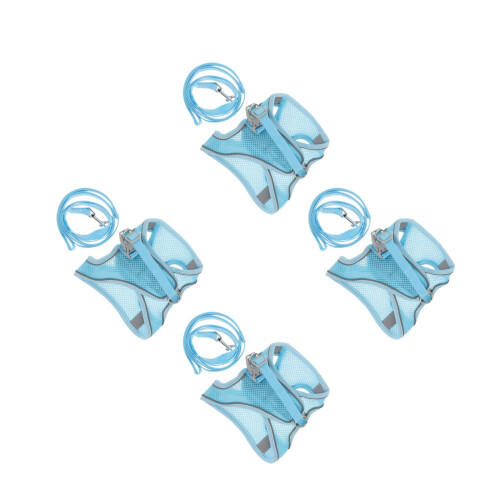 4Sets Blue Dog Harness with Leash Breathable Reflective Pet Harness