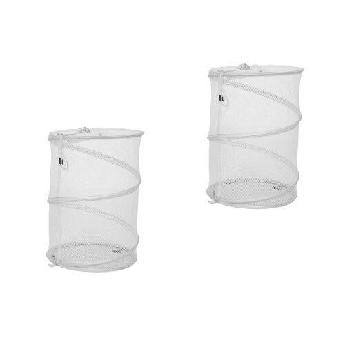 2Pcs Portable Foldable Laundry Hamper White Mesh Basket with Handles
