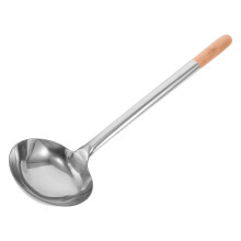 Stainless Steel Serving Ladle with Wooden Handle for Soup and Wok