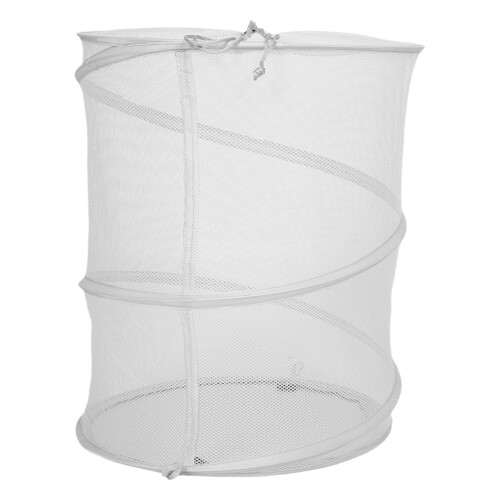2Pcs Portable Foldable Laundry Hamper White Mesh Basket with Handles 1
