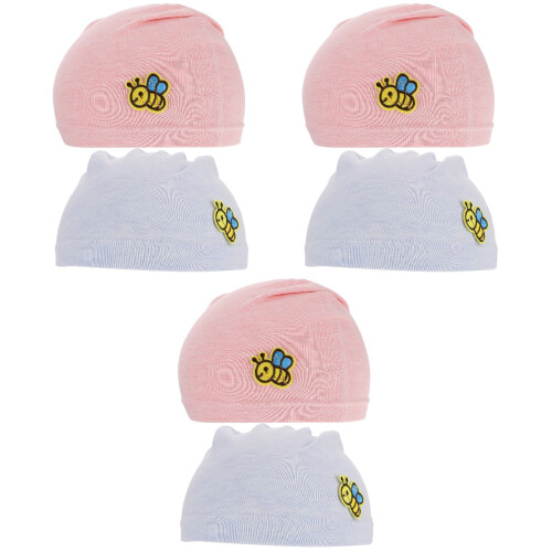 6Pièces Bonnets Bébé Confortables Élastiques Rose Et Clair 2