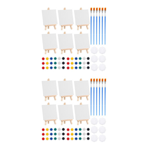 12Sets Portable Mini Easel and Canvas Set Multi-Color Paint Craft Kit 1