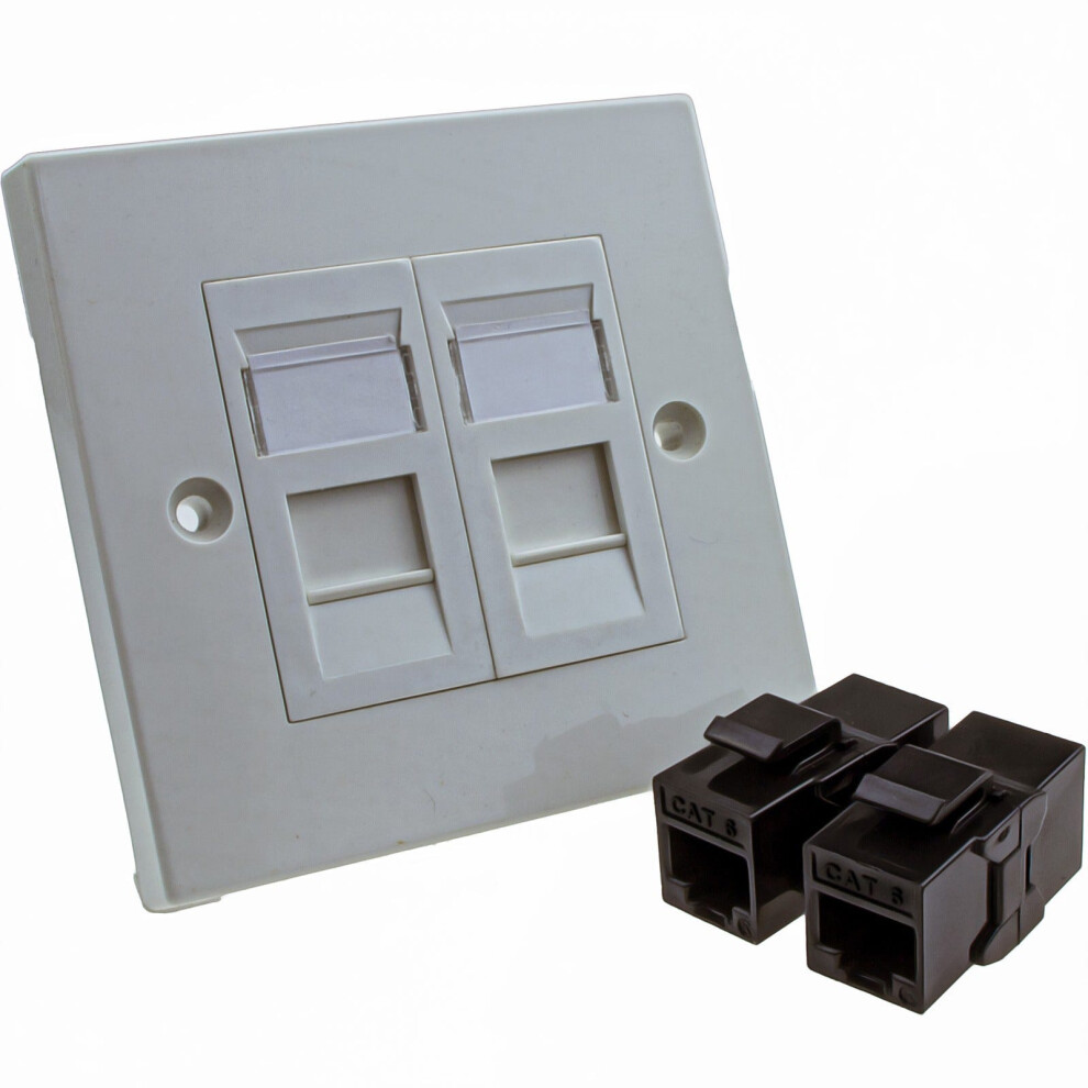 Kenable Through Coupler Keystone Faceplate Cat6 2 Port Rj45 Socket Network Plate