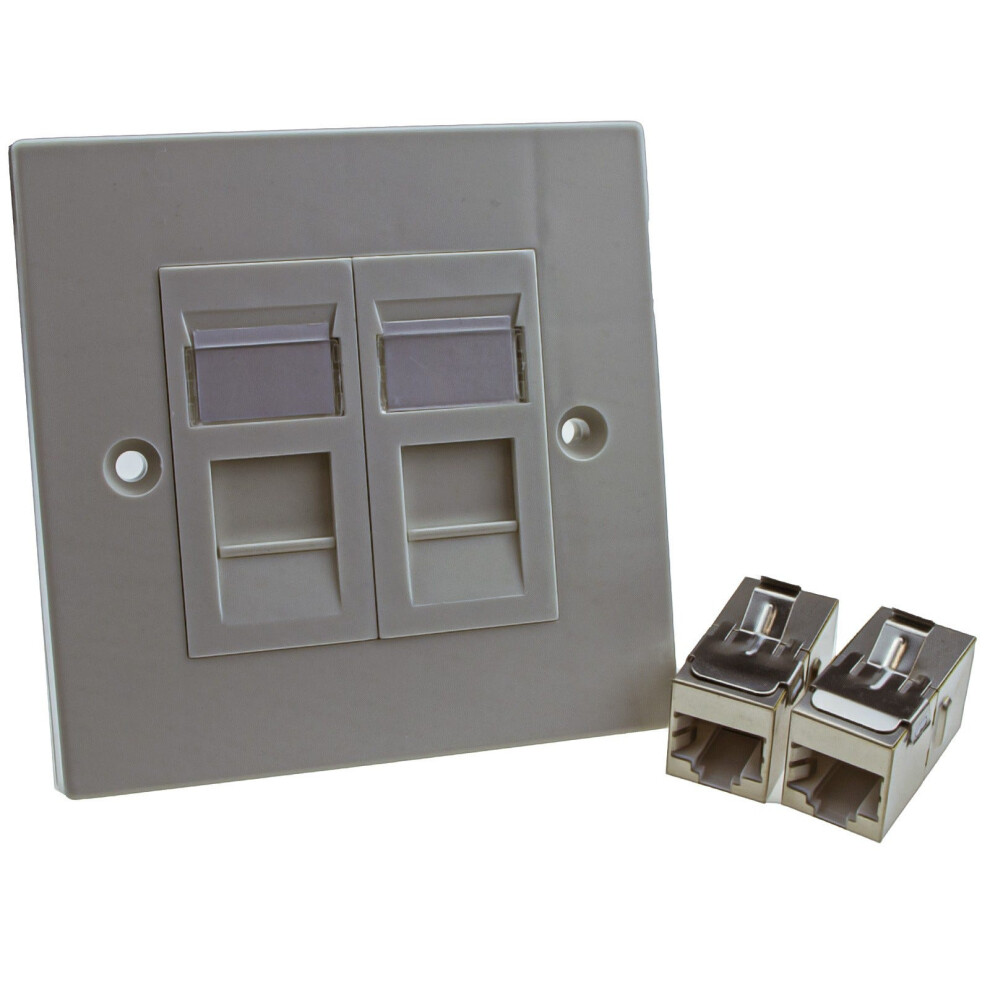 Kenable Through Coupler Keystone Faceplate Cat6a Shielded Ftp 2 Port Rj45 Network Plate