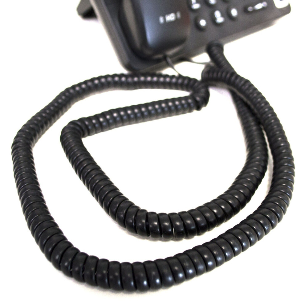 Kenable Telephone Handset Coiled Rj10 Plug To Rj10 Plug Cable Lead 6M Black