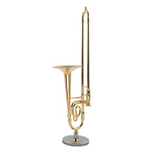 Trombone in Miniatura in Rame Puro da 12 Cm con Supporto Modello Strumento Musicale con Scatola in Pelle Nera