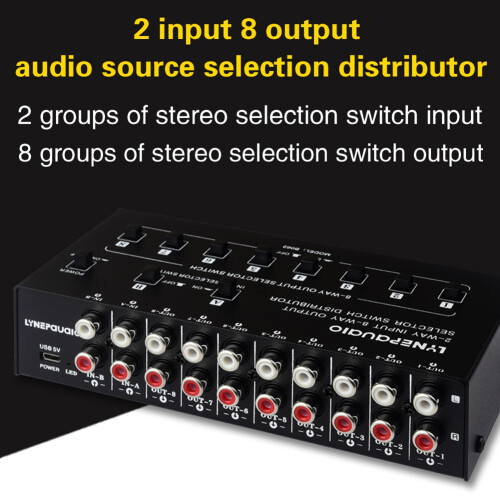2 in 8 Out Audio Frequency Signal Selector Shift Device Support 2 Sets Mix Input and 8 Sets Output RCA Interface 2